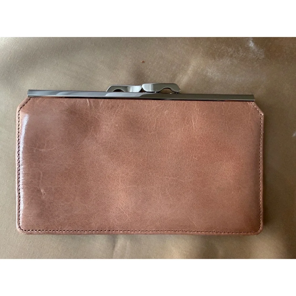 Abas Tan Leather Frame Wallet Kiss Lock Clutch Silver Hardware Tan Brown